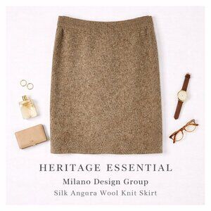 Milano Design Group Silk Angora Wool Knit Skirt Neutral Pull On Small